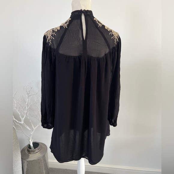 River Island black embroidered smock mini dress festival boho hippy Ibiza sz 8 - Picture 9 of 15